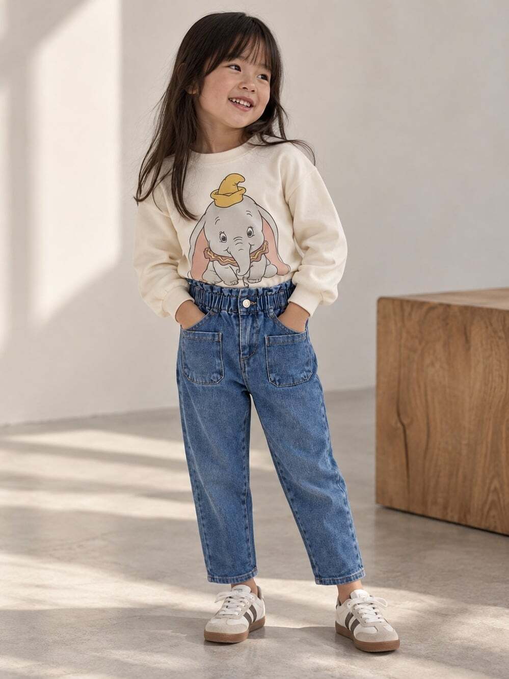 Zara Girls Jeans 4-5Y Paperbag Waist High Rise Tapered Denim Pants